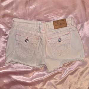 True religion low rise denim jean shorts